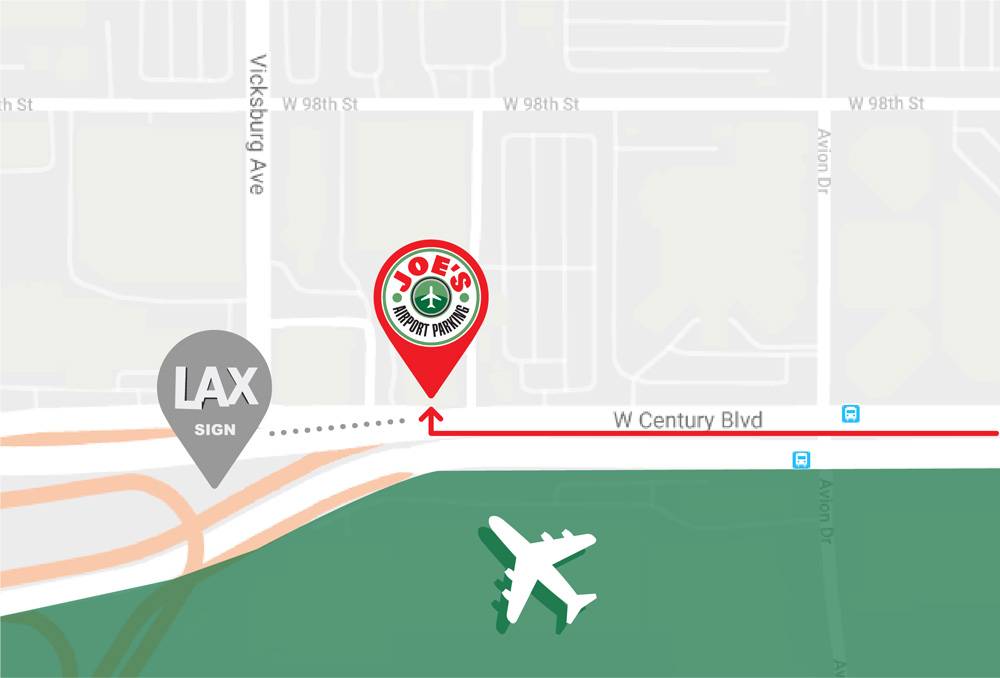 Map of Joe's Airport Parking by LAX Sign